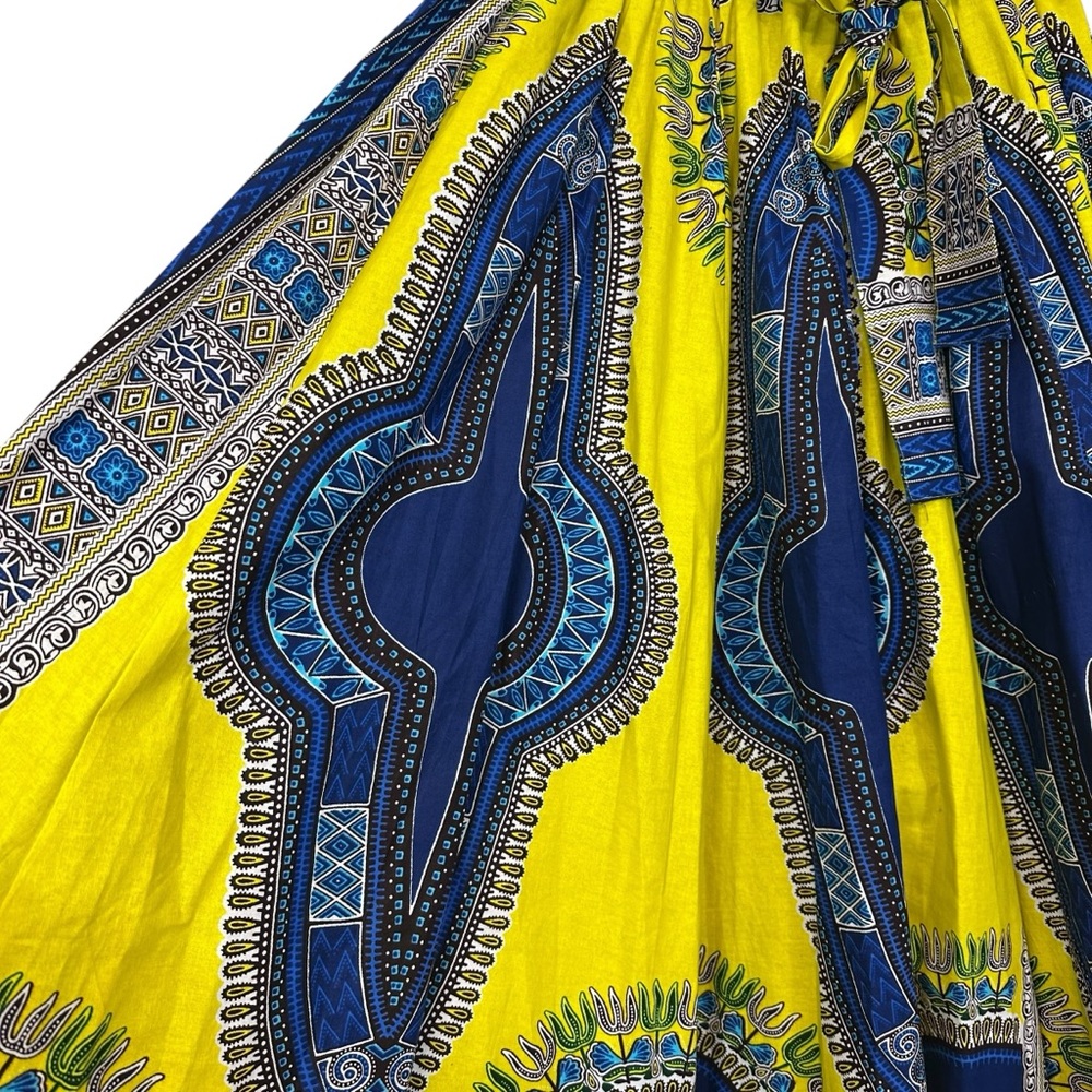 NF Ankara African Print Maxi Skirt OS Yellow and Blue - Picture 4 of 11